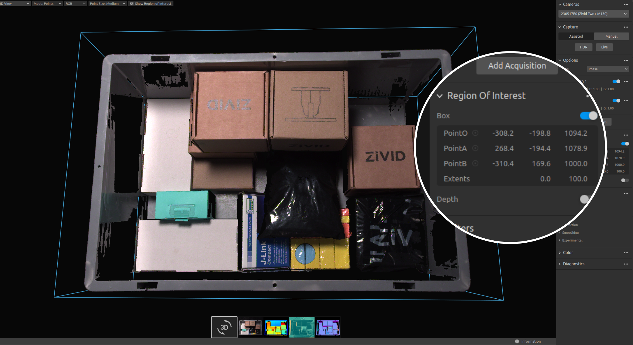 Region of interest in zivid studio
