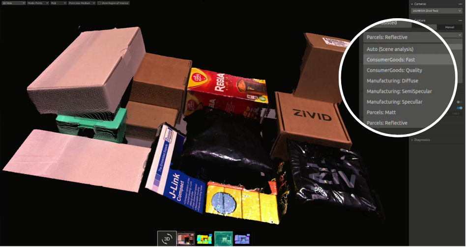 Screenshot of capture presets in Zivid studio