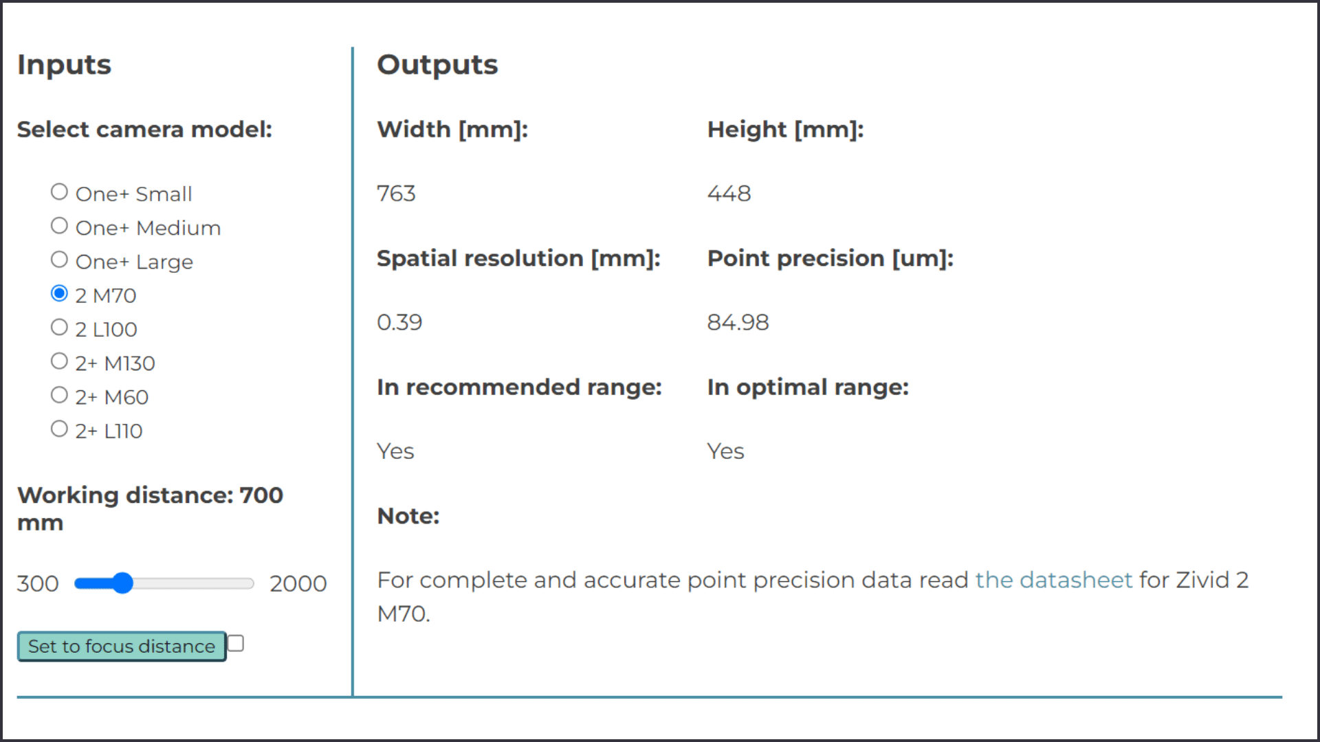 Zivid field of view calculator