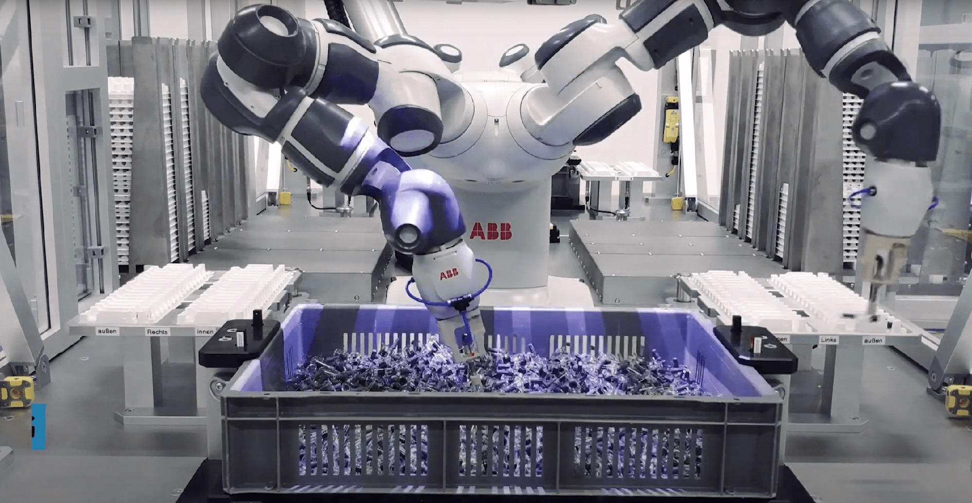 Automated picking and assembly of medical vials from bin with ABB YuMi