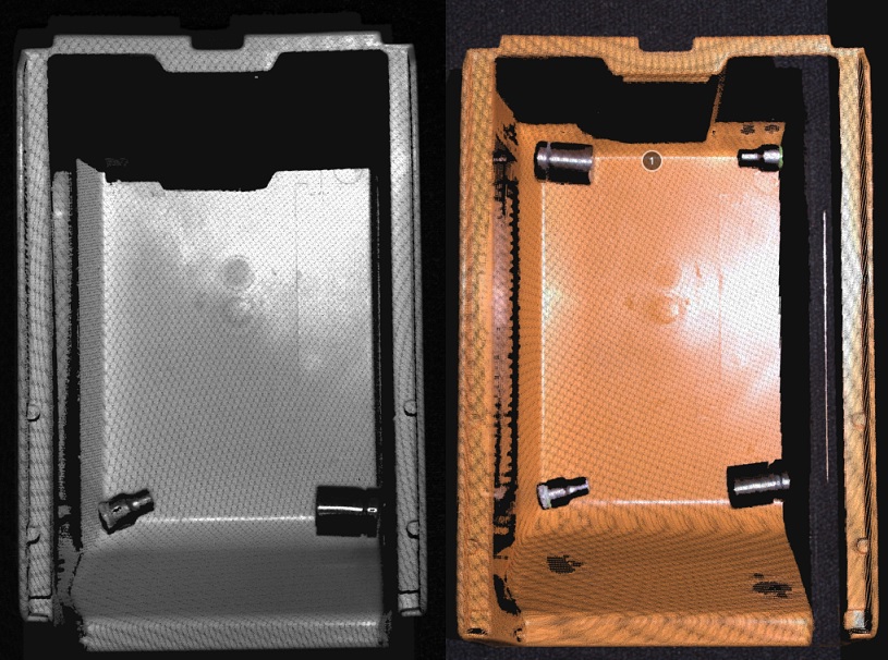 To avoid occlusion from e.g. laser sensor, Zivid sensors have a small baseline to secure full bin point cloud